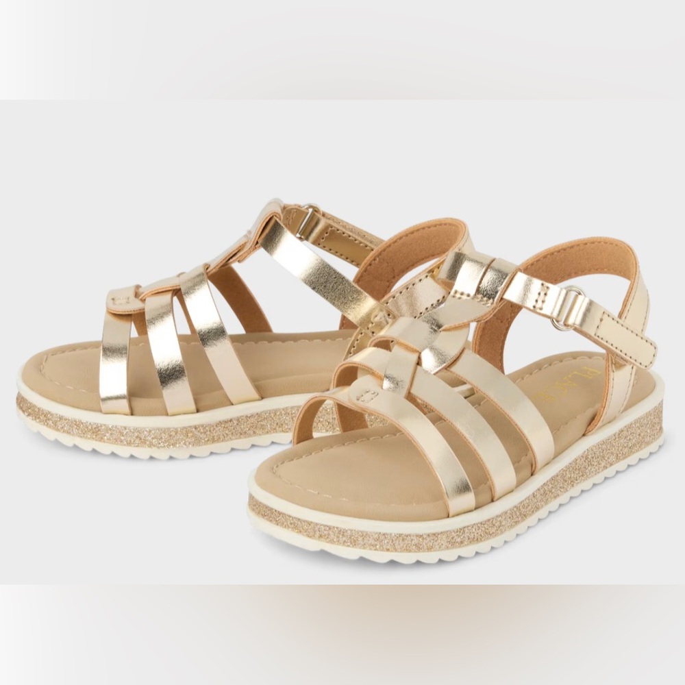 Toddler Gold Metallic Sandals-Glitter Trimmed Sole